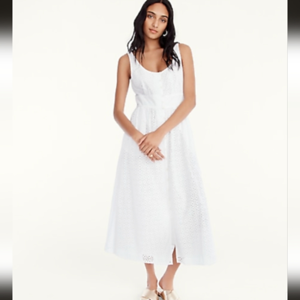 JCrew white button front eyelet dress